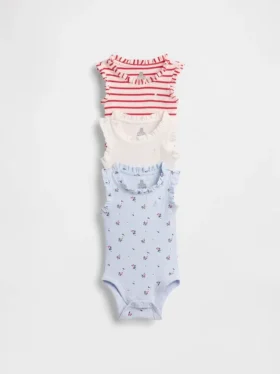 Baby First Favorites – body bez rękawów z falbankami z dzianiny Tinyrib (zestaw 3 sztuk)