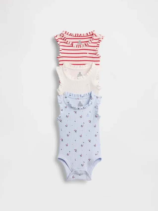 Baby First Favorites – body bez rękawów z falbankami z dzianiny Tinyrib (zestaw 3 sztuk)