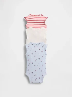 Baby First Favorites – body bez rękawów z falbankami z dzianiny Tinyrib (zestaw 3 sztuk)