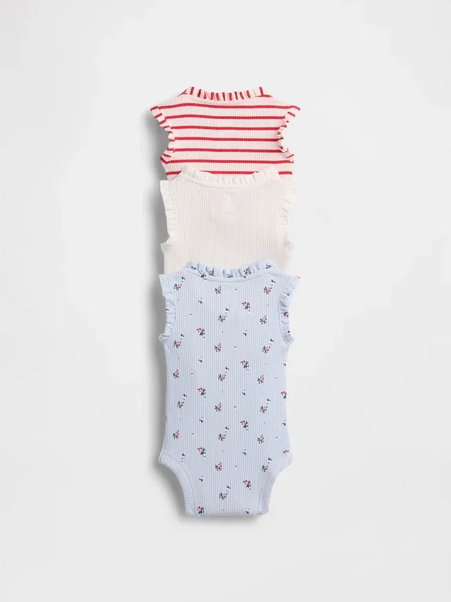 Baby First Favorites – body bez rękawów z falbankami z dzianiny Tinyrib (zestaw 3 sztuk)