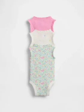 Baby First Favorites – body bez rękawów z falbankami z dzianiny Tinyrib (zestaw 3 sztuk)