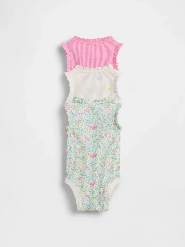 Baby First Favorites – body bez rękawów z falbankami z dzianiny Tinyrib (zestaw 3 sztuk)