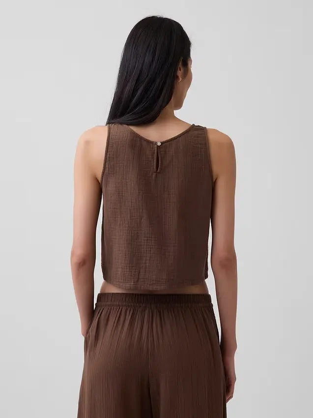 Bawełniana koszulka bez rękawów z gazy w stylu racerback