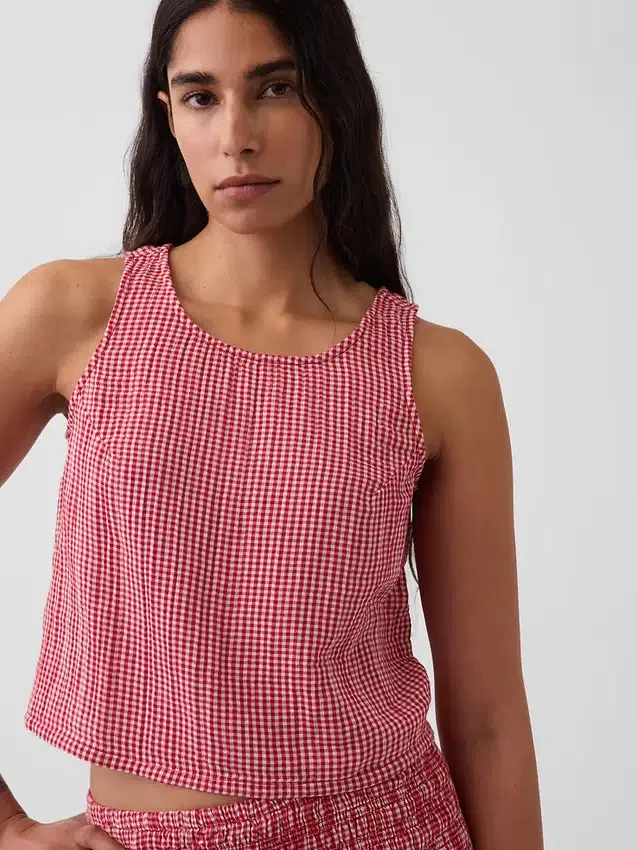 Bawełniana koszulka bez rękawów z gazy w stylu racerback