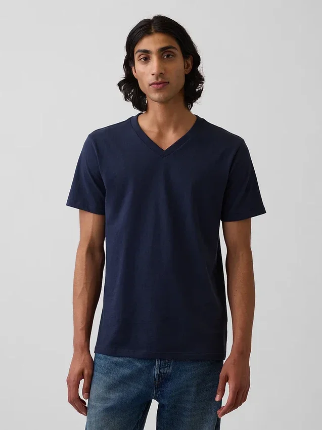 Bawełniany T-shirt z dekoltem w serek