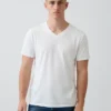 Bawełniany T-shirt z dekoltem w serek