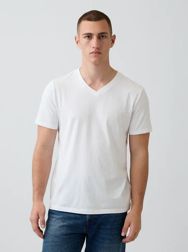Bawełniany T-shirt z dekoltem w serek