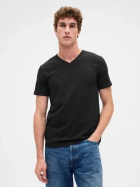Bawełniany T-shirt z dekoltem w serek