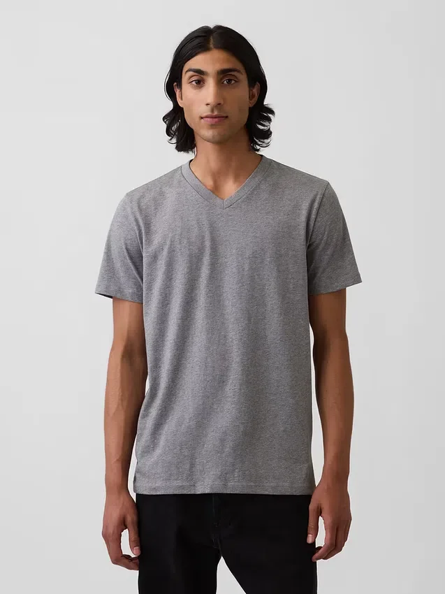 Bawełniany T-shirt z dekoltem w serek