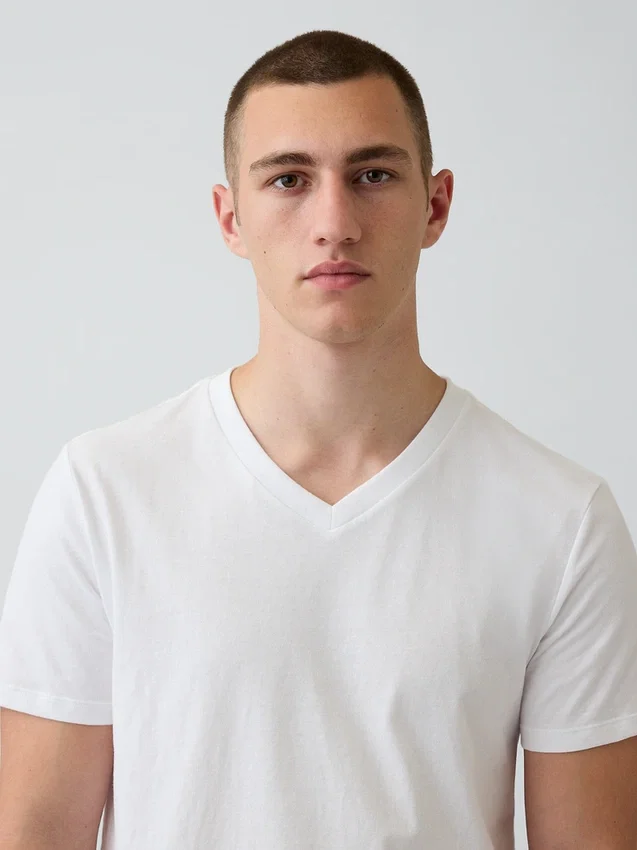 Bawełniany T-shirt z dekoltem w serek