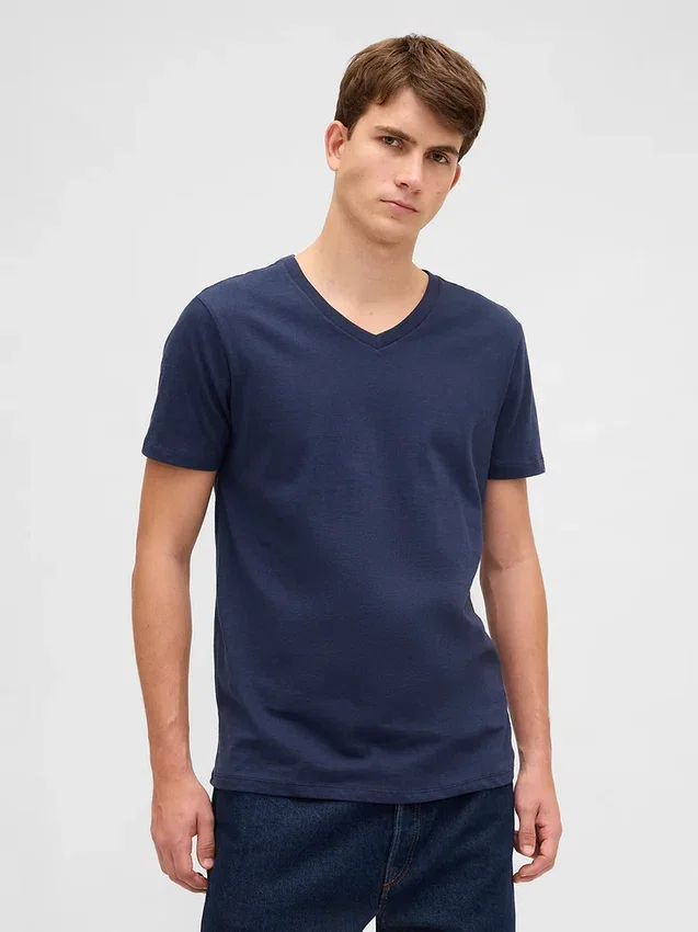 Bawełniany T-shirt z dekoltem w serek