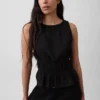 Bawełniany top z gazy z marszczoną talią i peplum
