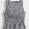 Bawełniany top z gazy z marszczoną talią i peplum