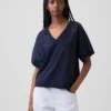 Bluza oversize z frotte Vintagesoft z dekoltem w serek