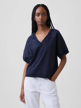 Bluza oversize z frotte Vintagesoft z dekoltem w serek