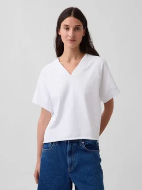 Bluza oversize z frotte Vintagesoft z dekoltem w serek