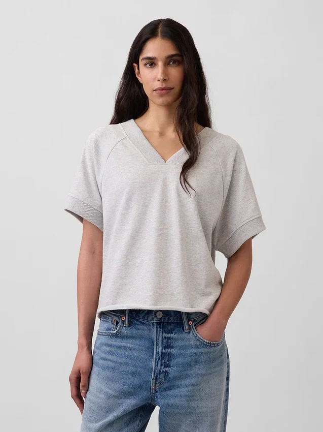 Bluza oversize z frotte Vintagesoft z dekoltem w serek