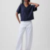 Bluza oversize z frotte Vintagesoft z dekoltem w serek