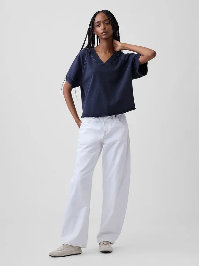 Bluza oversize z frotte Vintagesoft z dekoltem w serek