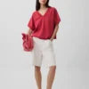 Bluza oversize z frotte Vintagesoft z dekoltem w serek