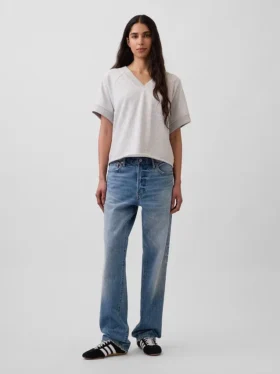 Bluza oversize z frotte Vintagesoft z dekoltem w serek