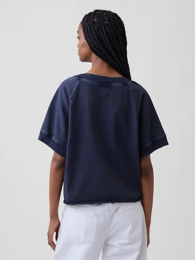 Bluza oversize z frotte Vintagesoft z dekoltem w serek