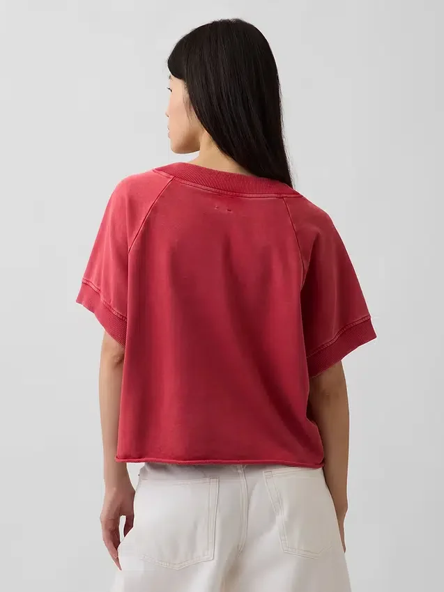 Bluza oversize z frotte Vintagesoft z dekoltem w serek