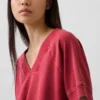 Bluza oversize z frotte Vintagesoft z dekoltem w serek