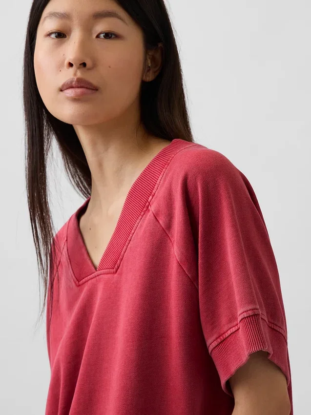 Bluza oversize z frotte Vintagesoft z dekoltem w serek