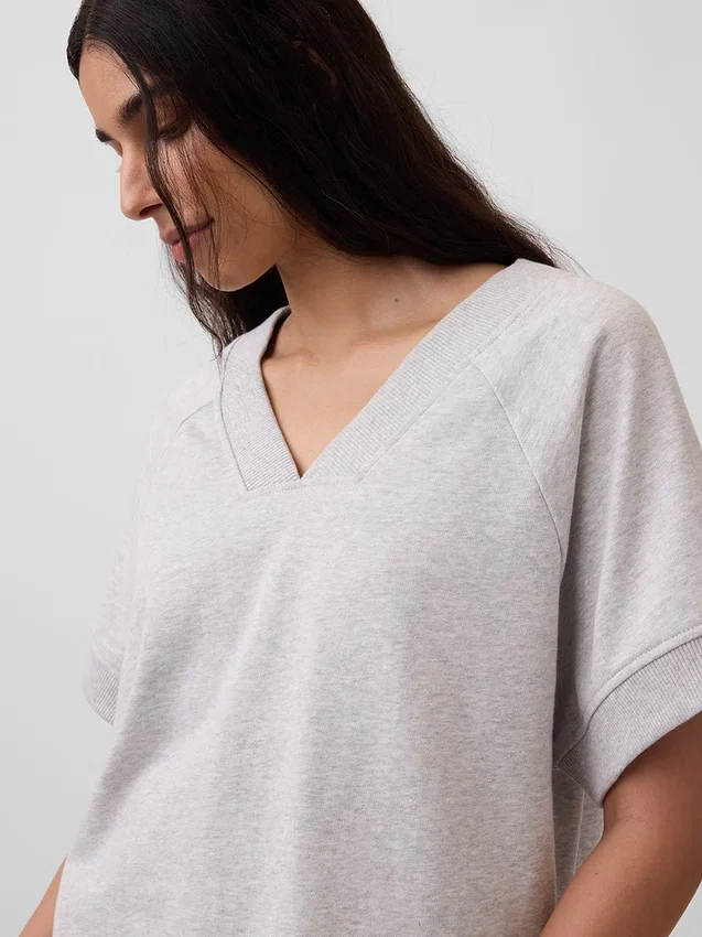 Bluza oversize z frotte Vintagesoft z dekoltem w serek