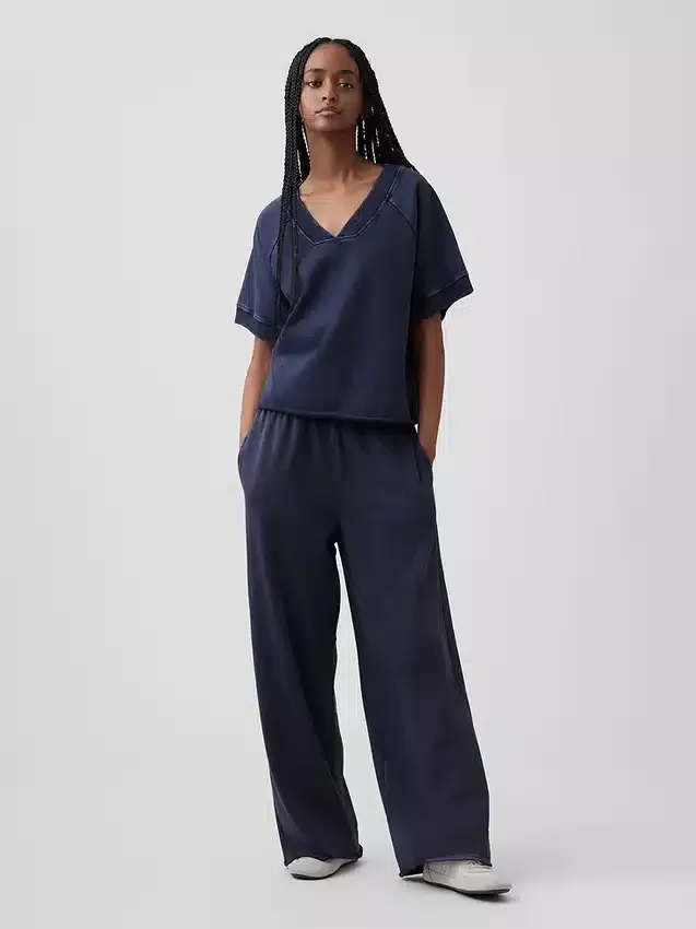 Bluza oversize z frotte Vintagesoft z dekoltem w serek