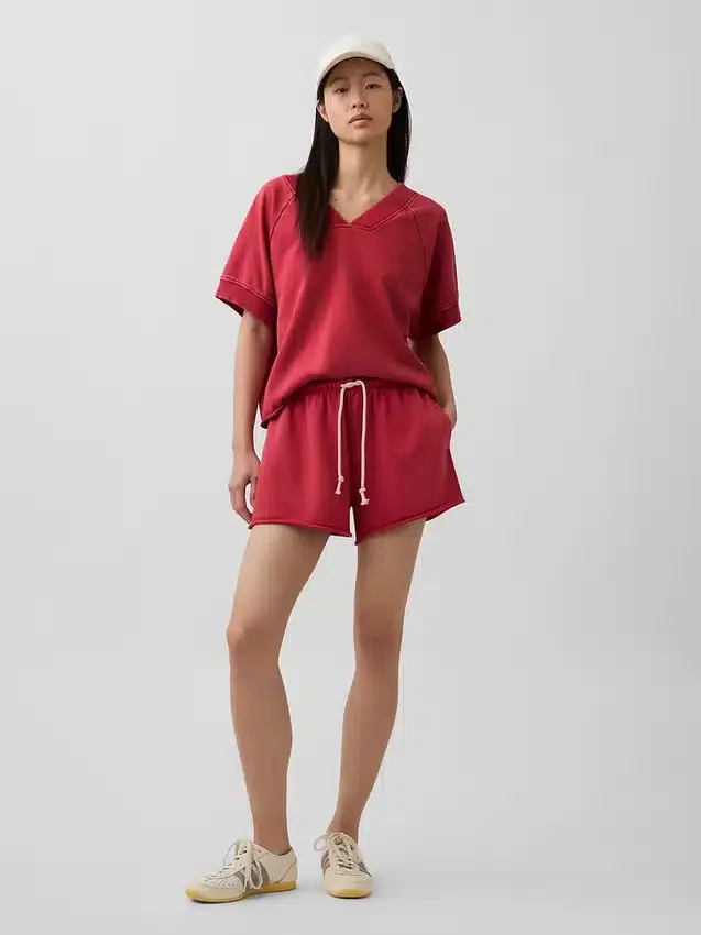 Bluza oversize z frotte Vintagesoft z dekoltem w serek