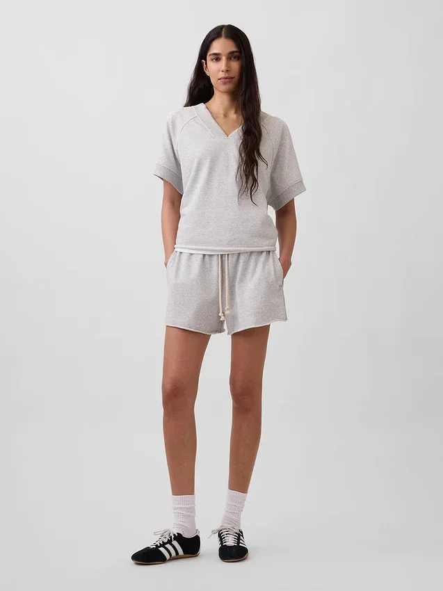 Bluza oversize z frotte Vintagesoft z dekoltem w serek