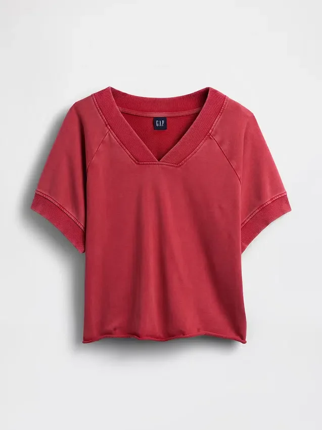 Bluza oversize z frotte Vintagesoft z dekoltem w serek