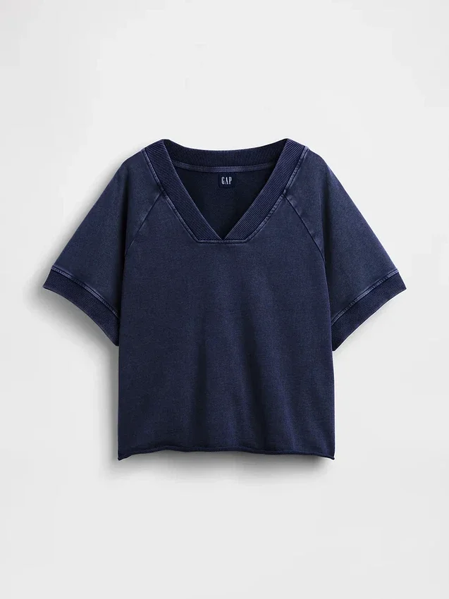 Bluza oversize z frotte Vintagesoft z dekoltem w serek