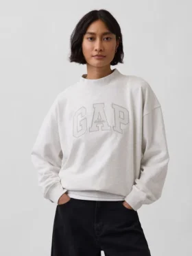 Bluza oversize z frotte Vintagesoft z golfem i logo