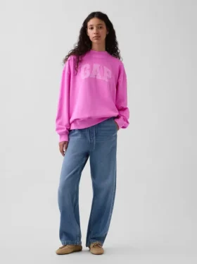 Bluza oversize z frotte Vintagesoft z golfem i logo