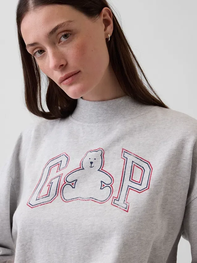 Bluza oversize z frotte Vintagesoft z golfem i logo