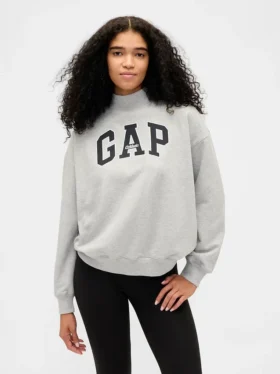 Bluza oversize z grubej dzianiny frotte z logo i stójką