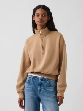 Bluza oversize z półzamkiem i klockowym dekoltem Vintagesoft
