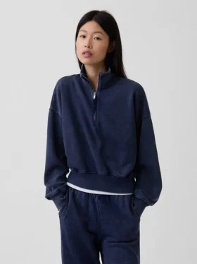 Bluza oversize z półzamkiem i klockowym dekoltem Vintagesoft