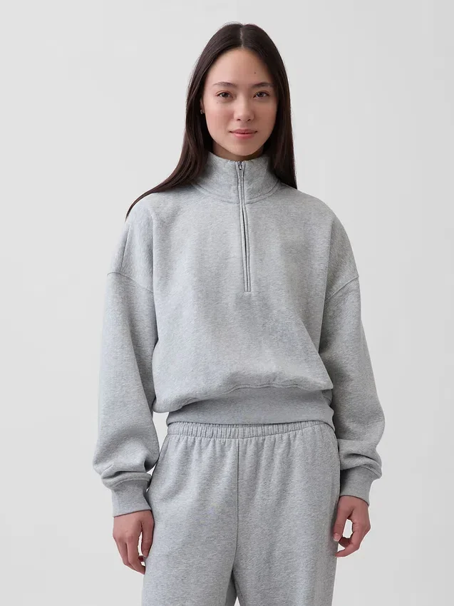 Bluza oversize z półzamkiem i klockowym dekoltem Vintagesoft