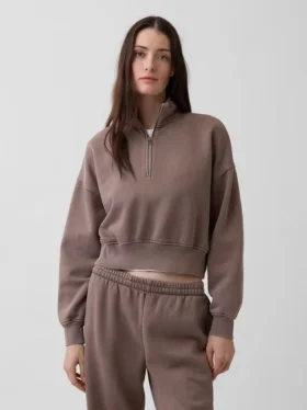 Bluza oversize z półzamkiem i klockowym dekoltem Vintagesoft