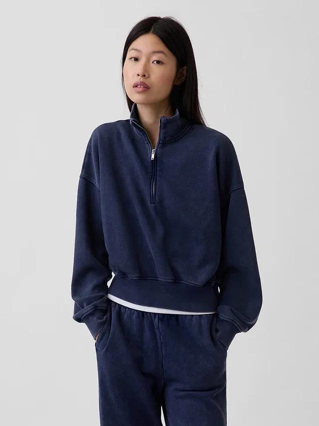 Bluza oversize z półzamkiem i klockowym dekoltem Vintagesoft