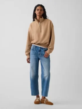 Bluza oversize z półzamkiem i klockowym dekoltem Vintagesoft