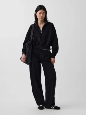 Bluza oversize z półzamkiem i klockowym dekoltem Vintagesoft