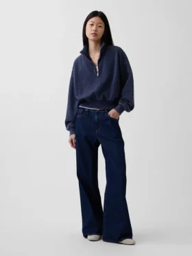 Bluza oversize z półzamkiem i klockowym dekoltem Vintagesoft