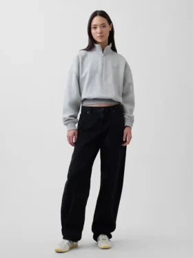 Bluza oversize z półzamkiem i klockowym dekoltem Vintagesoft
