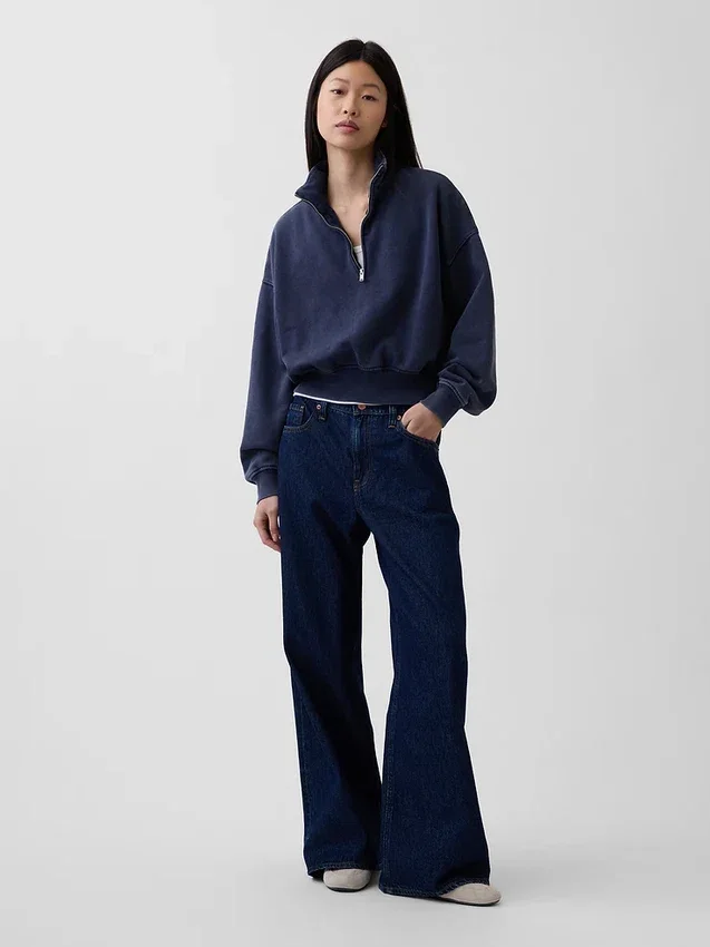 Bluza oversize z półzamkiem i klockowym dekoltem Vintagesoft