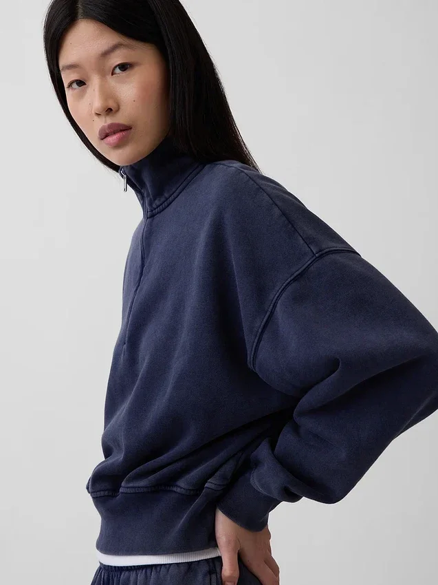 Bluza oversize z półzamkiem i klockowym dekoltem Vintagesoft